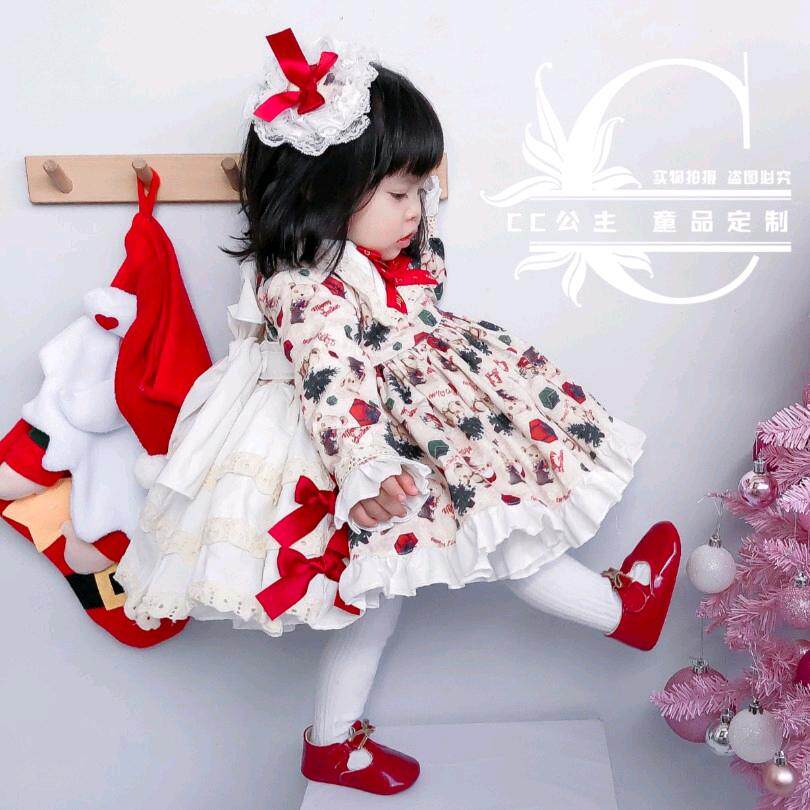 女童洋气西班牙公主裙秋冬加绒连衣裙儿童洛丽塔洋装周岁生日礼服