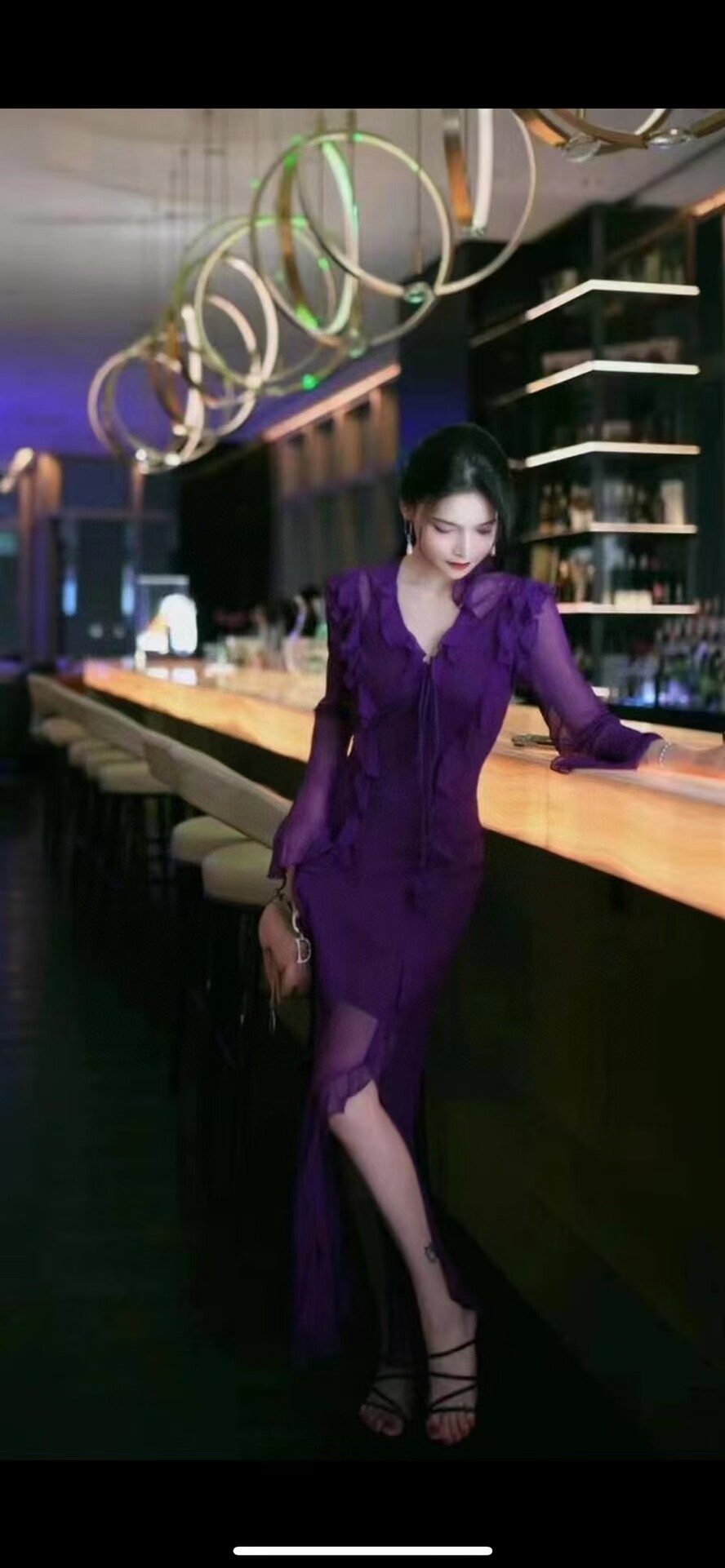 Jw爆款优雅女人味真丝两件套时尚别致荷叶花边拼接修身显瘦连衣裙