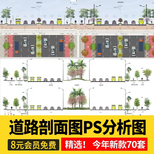 道路横断面图平立面剖面图ps分析图标准段公园景观节点psd素材