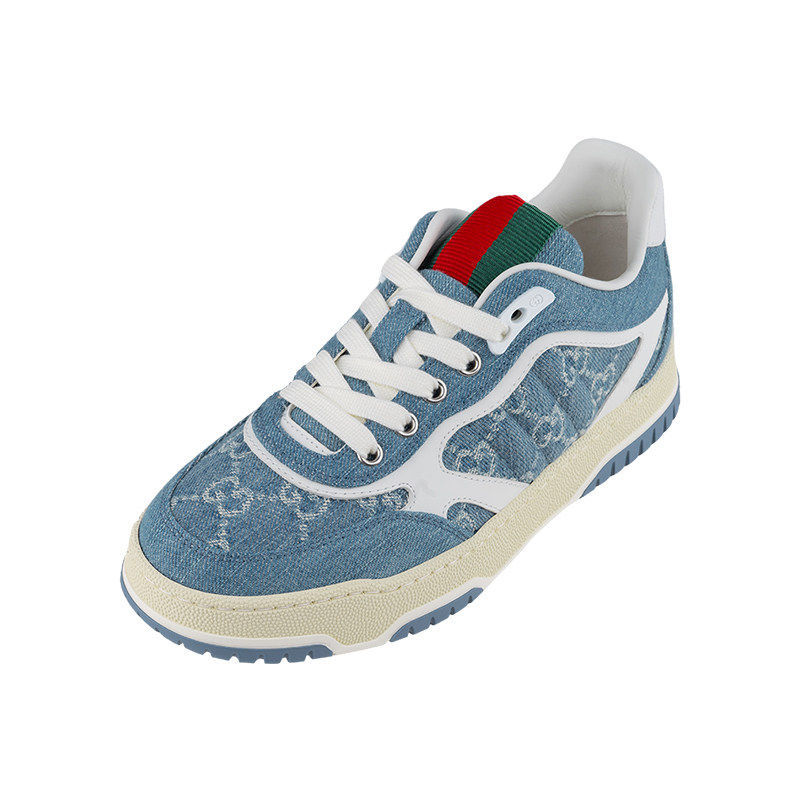 GUCCI古驰女士Re-Web牛仔布皮革圆头系带低帮板鞋女新品