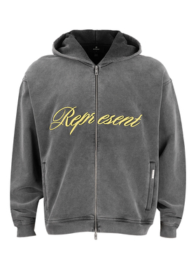 represent男经典 Script Logo 拉链全棉连帽衫男士2025秋冬新款XY