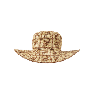 FENDI芬迪女经典 FF图案棉质休闲渔夫帽女士2025年新款