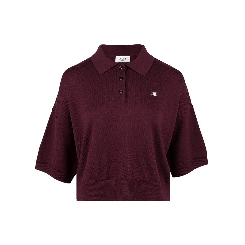 CELINE赛琳女经典纯色纽扣短款落肩短袖Polo衫女士2025春夏新款