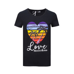 moschino/莫斯奇诺印花珠片爱心圆领短袖T恤女士春夏XY精选