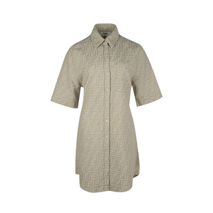 连衣裙女士2025新款 领胸前贴袋圆形下摆短袖 衬衫 FENDI芬迪女经典