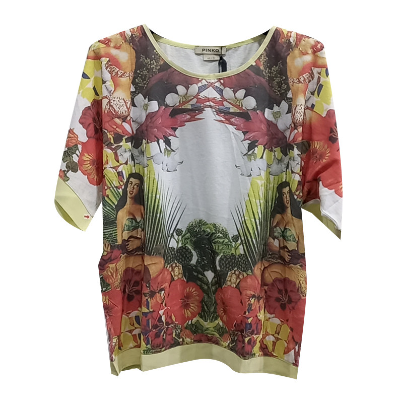 【陈列品】PINKO印花图案圆领短袖雪纺T恤女士XY