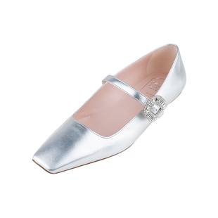 女士新款 Roger Vivier方头搭扣平跟玛丽珍鞋 Belle Vivier女经典