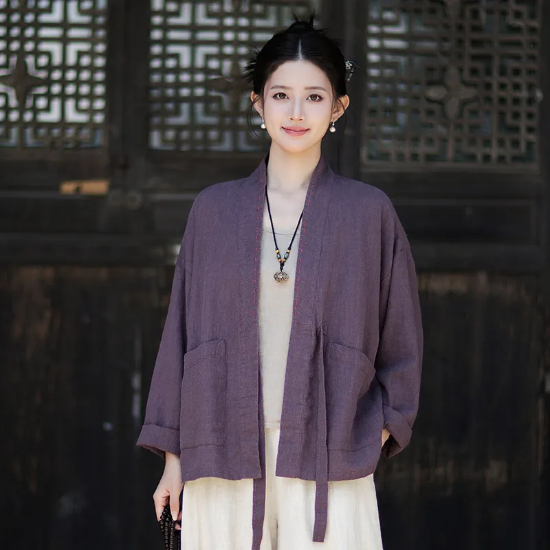 2026秋季新款中式棉麻女装国风复古系带宽松禅意上衣改良汉服外套