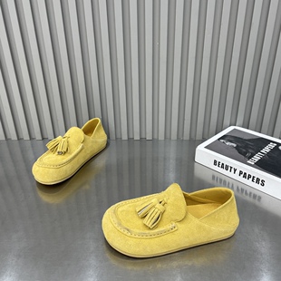 磨砂皮流苏平底勃肯鞋小皮鞋英伦风百搭一脚蹬懒人乐福鞋时尚单鞋