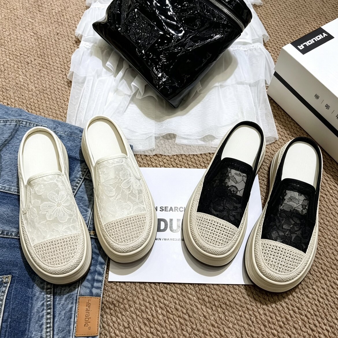 渔夫鞋女松糕底厚底网面休闲鞋