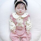 婴儿连体衣服秋款 女宝宝假两件超萌可爱双层春秋哈衣外边爬服套装