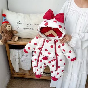 婴儿拜年服冬装女宝宝连体衣夹棉红色新年过年衣服婴幼儿周岁礼服