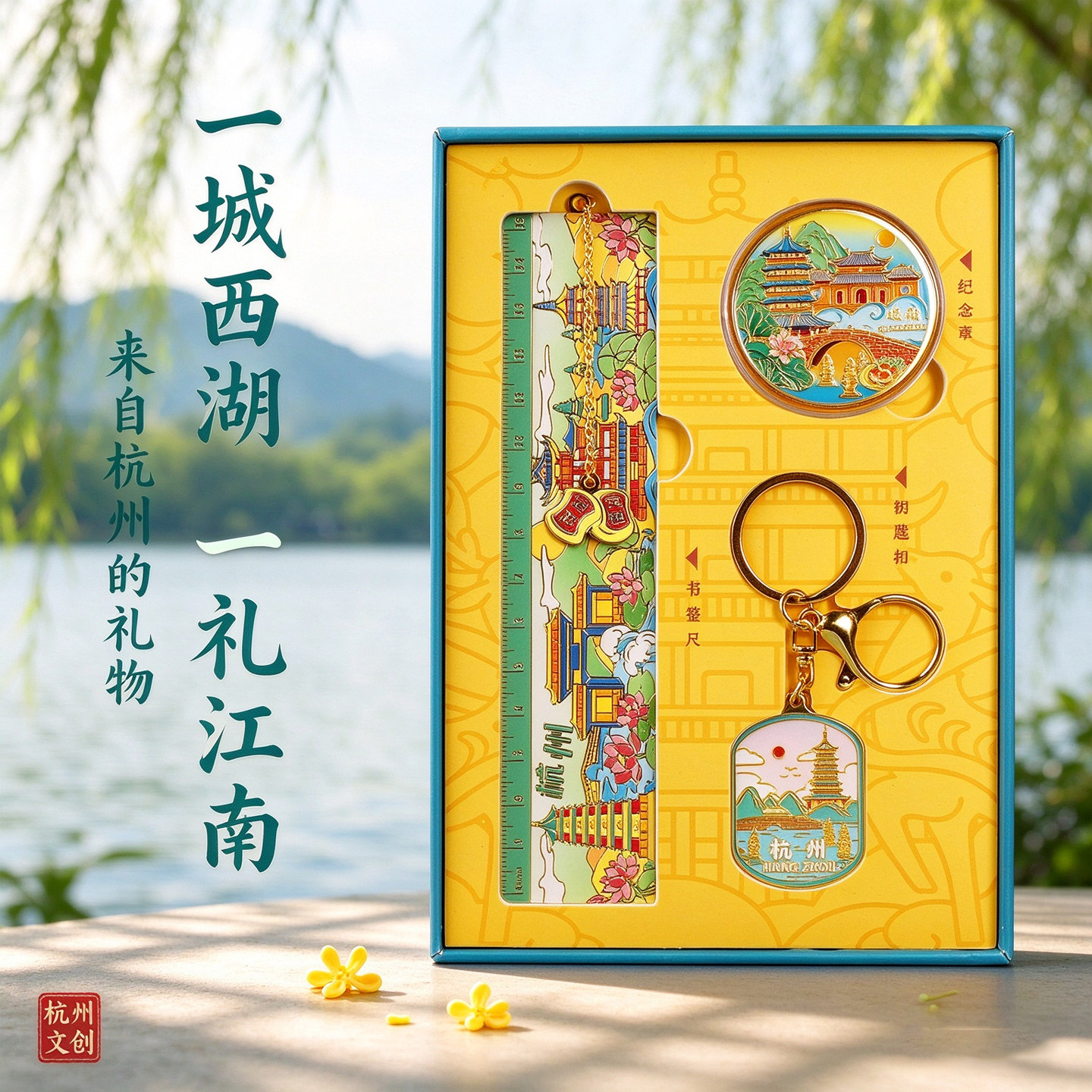 杭州文创纪念品礼盒套装西湖周边断桥钥匙扣书签城市旅游伴手礼物