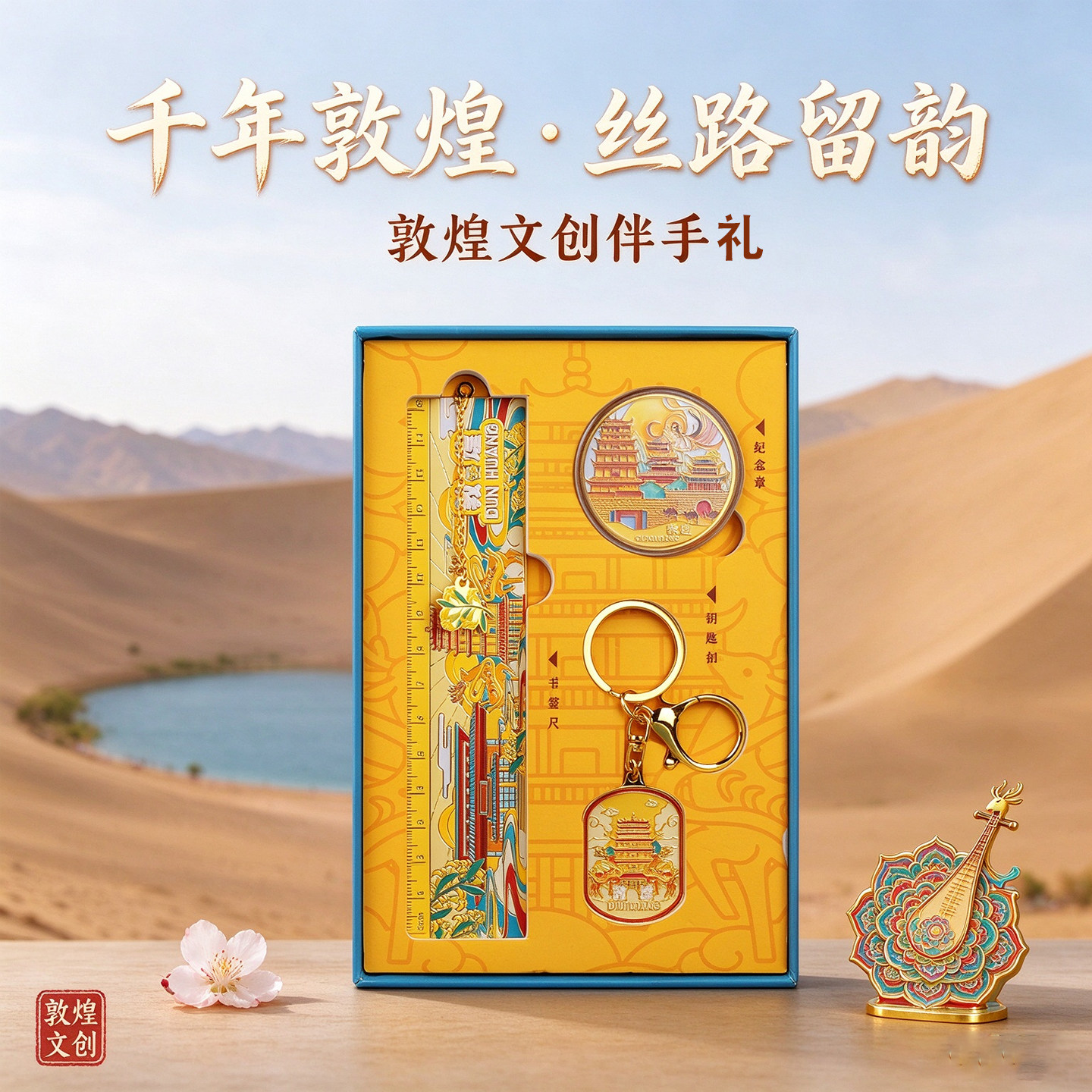 敦煌文创纪念品礼盒套装甘肃钥匙扣书签莫高窟月牙泉旅游伴手礼物
