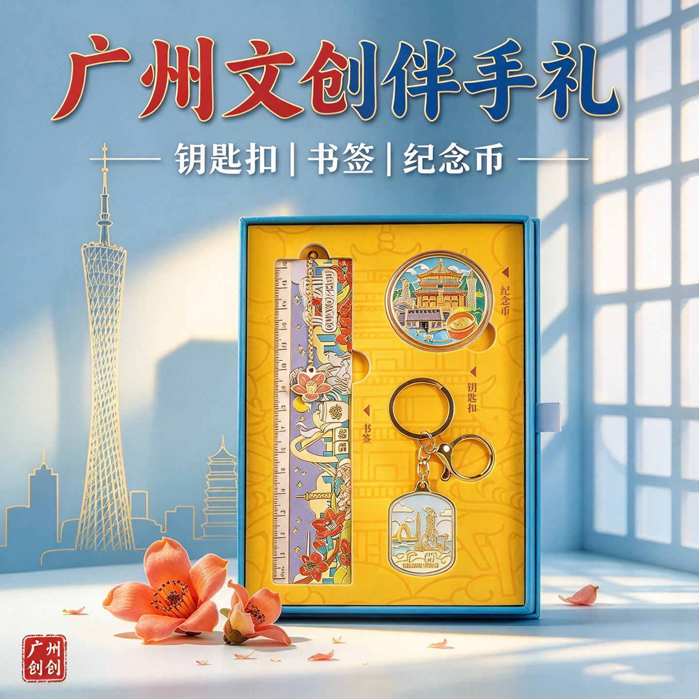 广州文创纪念品礼盒套装书签钥匙扣纪念币周边城市旅游伴手礼物