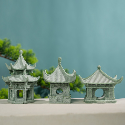 仿真花卉盆景造景石亭摆件微景观鱼缸塔摆设假山流水装饰小配件
