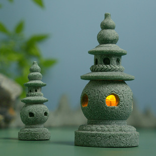 三潭印月小石塔中式宫灯仿古摆件鱼缸造景微景观假山盆景小装饰