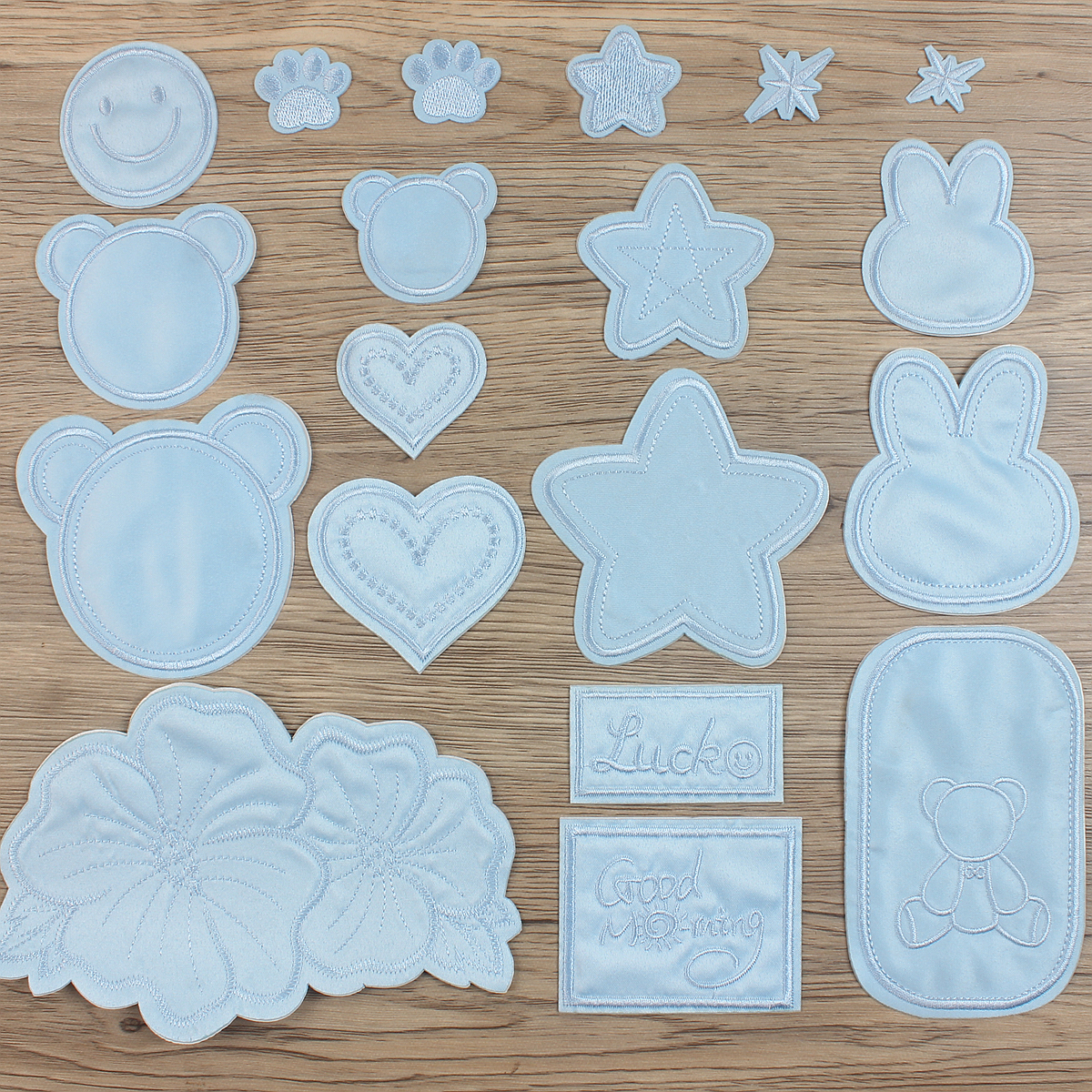 浅蓝色补丁贴自粘冲锋衣羽绒服贴花朵大小号刺绣衣服破洞装饰布贴