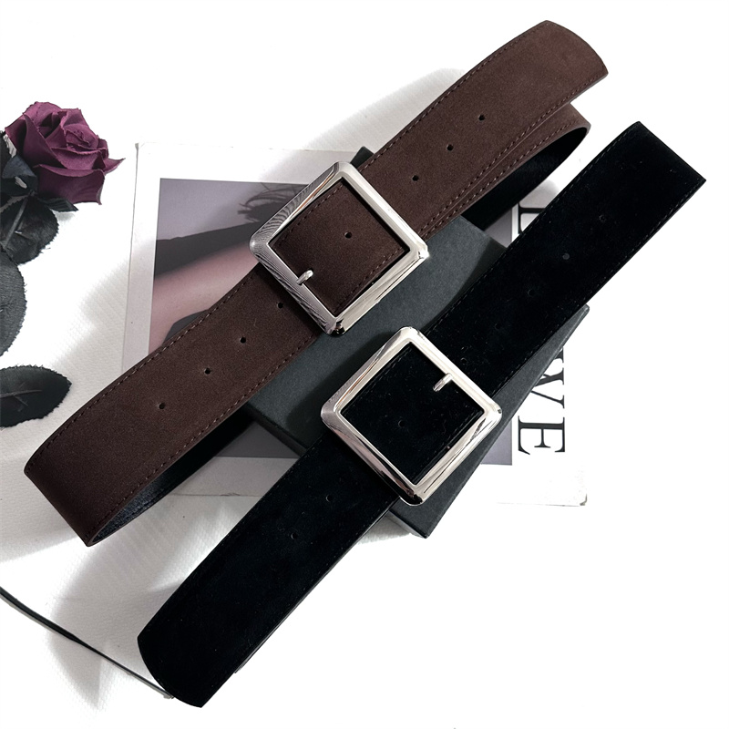 2025新款韩版女士宽腰带麂皮简约