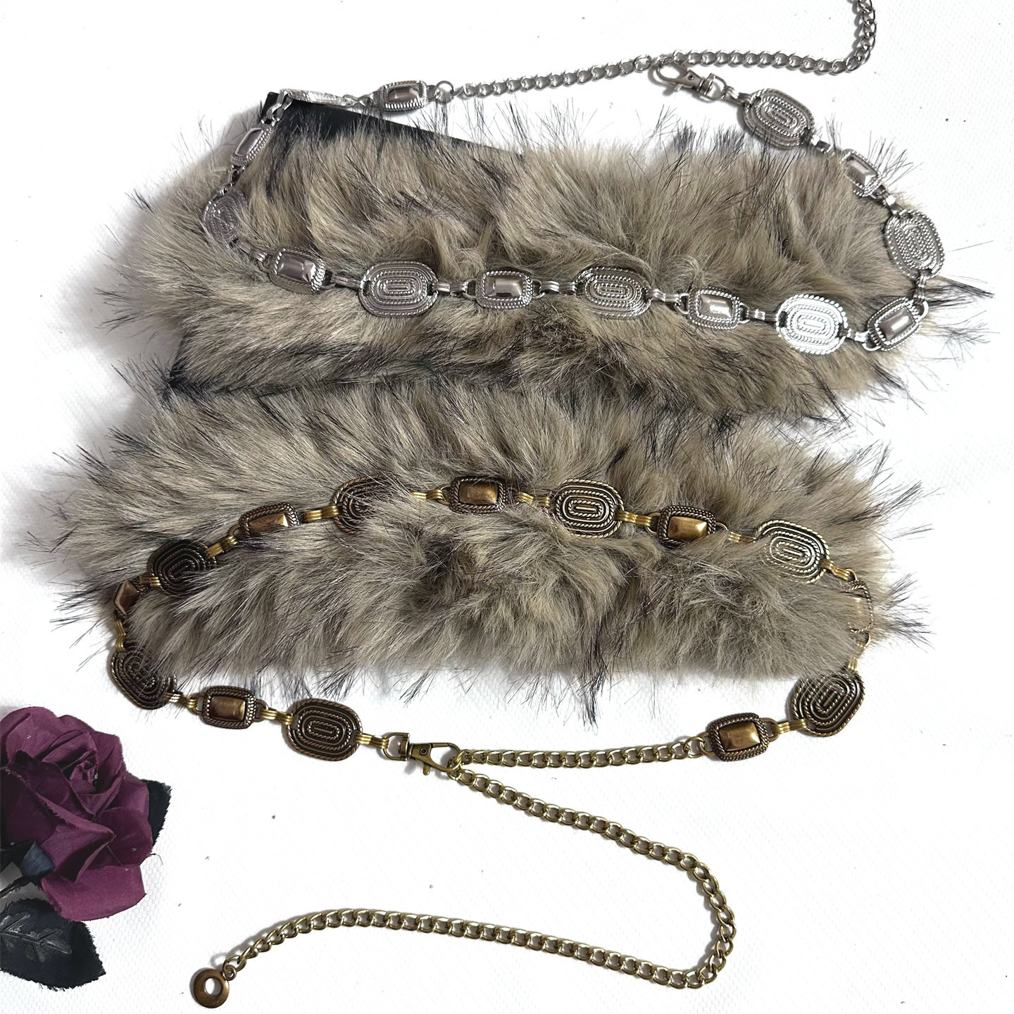 银色金属毛毛拼接腰带女高级感配裙子牛仔裤链条装饰百搭腰链配饰