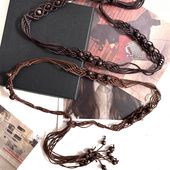 复古串珠编织细腰带女配裙子休闲百搭装 饰连衣裙流苏绳子腰链配饰