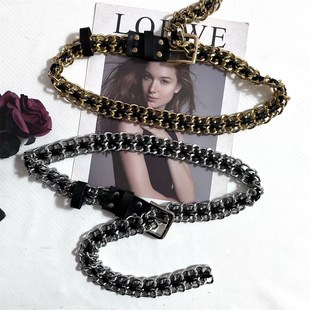 金属粗链条PU编织腰链女装饰高级个性连衣裙西装腰带百搭腰封配饰