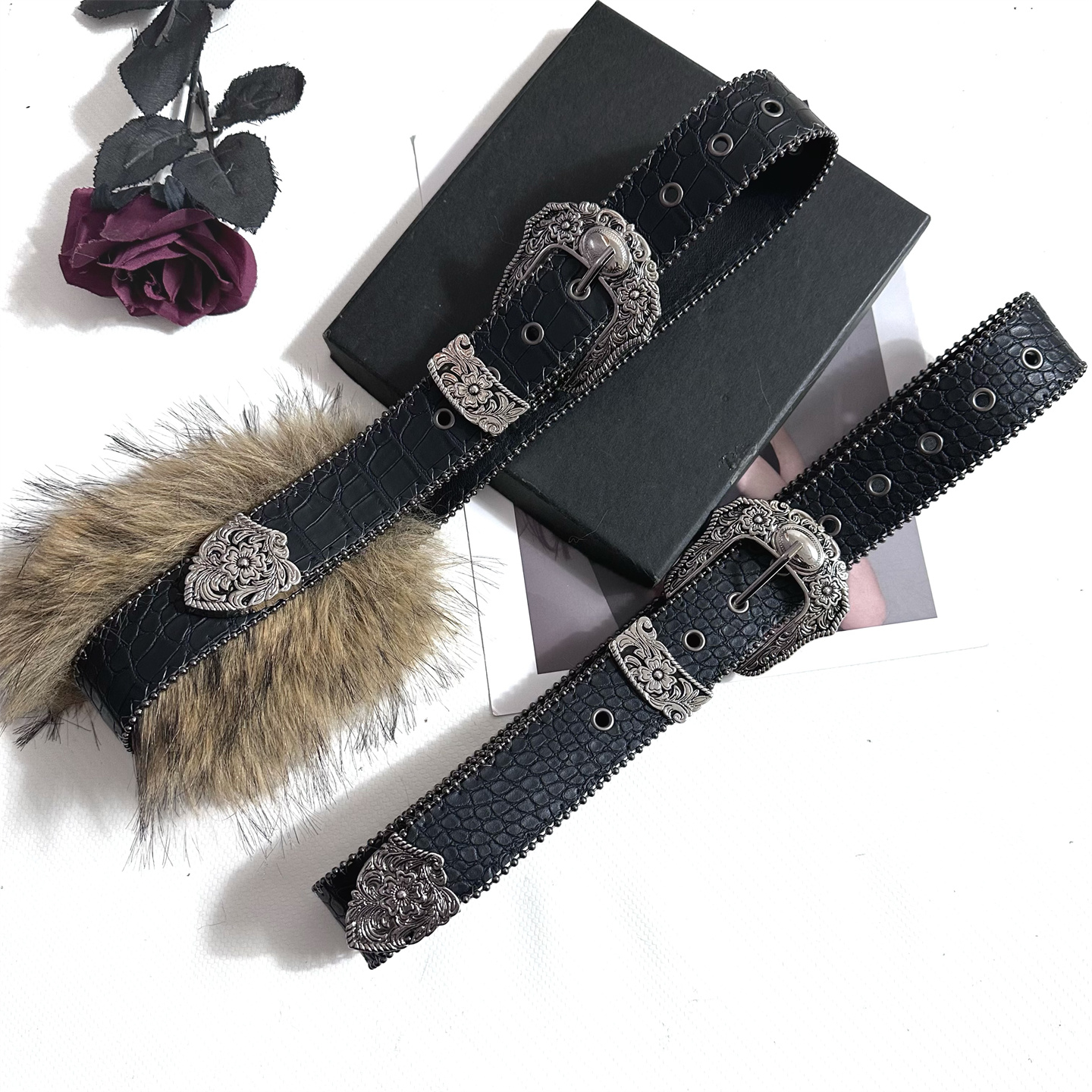 复古鳄鱼纹设计感腰带女个性y2k做旧美式风配牛仔裤皮带毛毛裤带