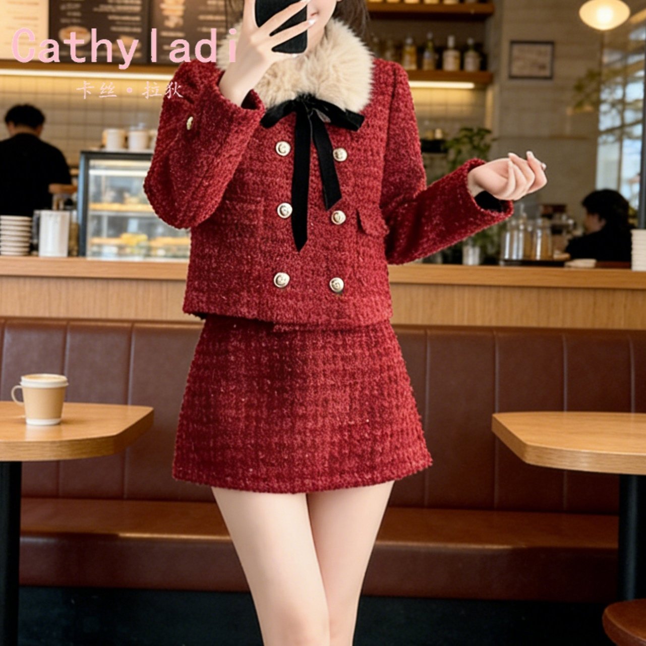 CATHYLADI时尚高级感小香风套装2026年冬季轻奢外套半身裙两件套
