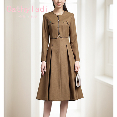 CATHYLADI轻奢复古假两件连衣裙