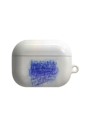 蓝色潦草笔迹艺术适用苹果耳机保护套airpodspro2无线蓝牙耳机壳三代airpod二代ipod耳机套airpods3菲林