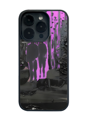 紫色潮款复古抽象艺术小众适用高级感卡通iPhone16pro+苹果15promax黑边菲林手机壳新款13/1214proVIVO90