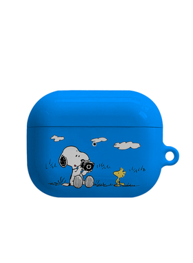 蓝底白色小狗艺术适用苹果耳机保护套airpodspro2无线蓝牙耳机壳三代airpod二代ipod耳机套airpods3菲林