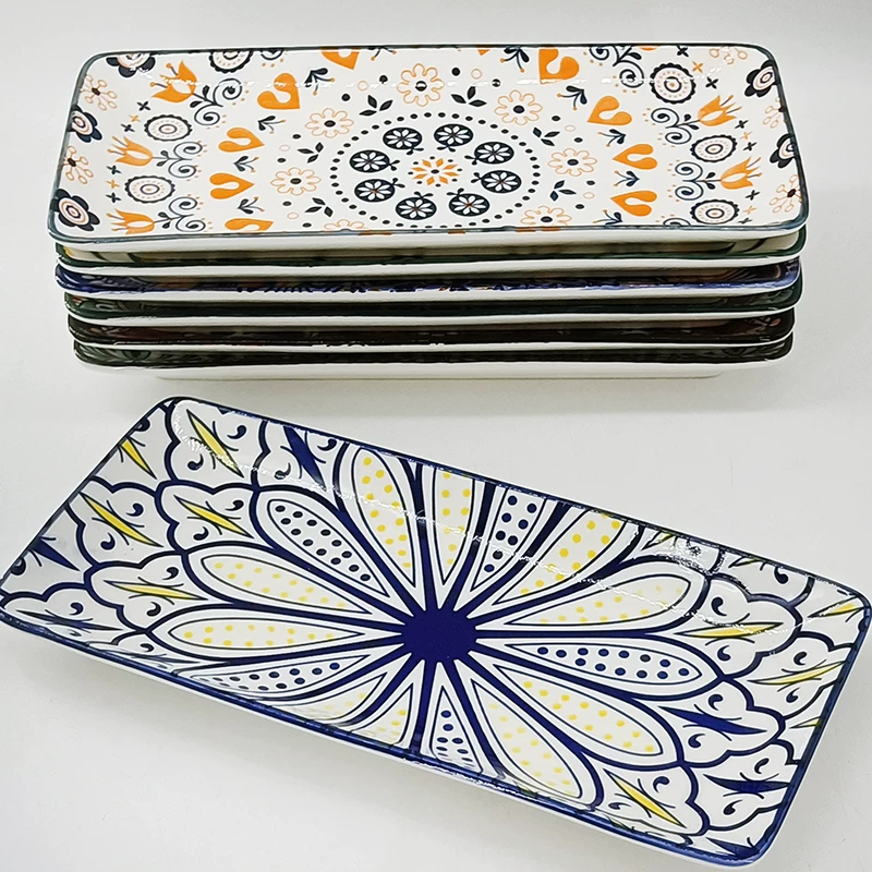 长方形寿司盘日式创意陶瓷小鱼盘釉下彩北欧日料点心盘凉菜牛排盘