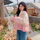 韩版减龄粉色渐变色短款外套女2025春秋季新款甜酷风连帽夹克上衣，女装短外套，浙宝100