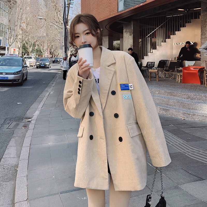 有现货2022秋装新品浅卡其灯芯绒西装外套077-2263-P100-控16，女装西装，浙宝100