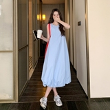 蓝色小清新超好看甜美减龄无袖蓬蓬裙夏季温柔风别致显瘦连衣裙女，女装连衣裙，浙宝100