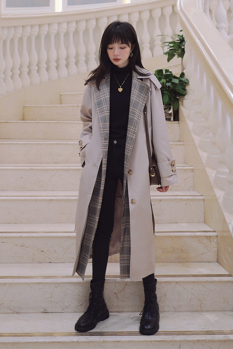 主推拼接风衣女中长款07-2197-P145-K198,女装风衣,浙宝100