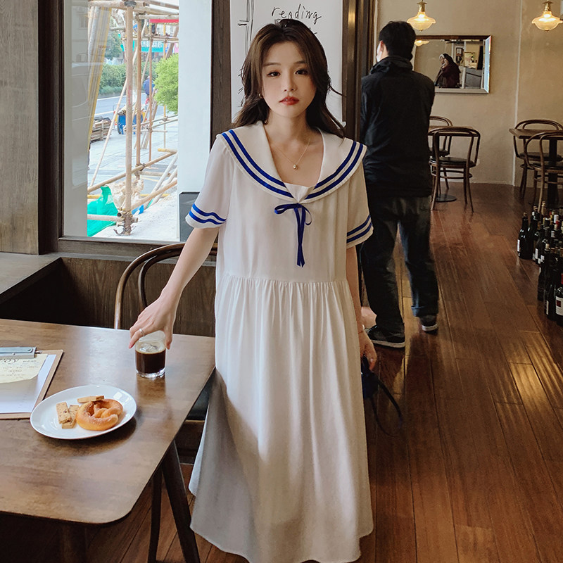 学院风撞色连衣裙，上了就能卖077-2256-P80无差价K138,女装连衣裙,浙宝100