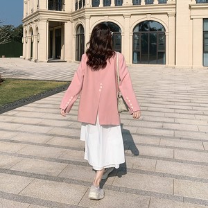 拼接粉色风衣外套女中长款2022年春秋新款韩系今年流行高级感大衣,女装西装,浙宝100
