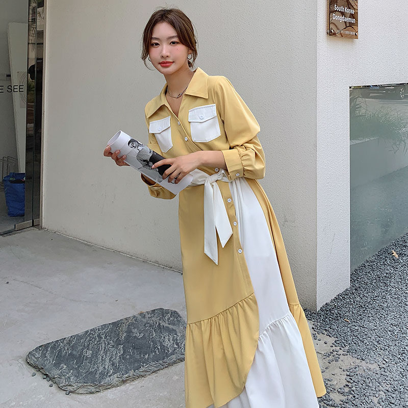 有现货秋季新品拼接连衣裙2032-P115-控168，女装连衣裙，浙宝100