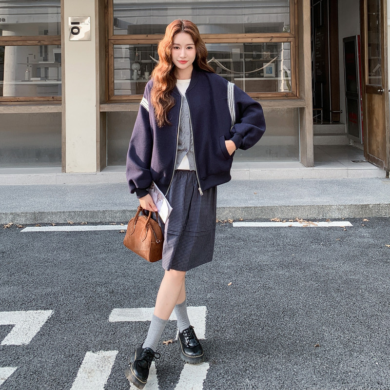 韩系穿搭一整套女2025年秋季新款高级感棒球服外套休闲短裙两件套,女装套装/套裙,浙宝100