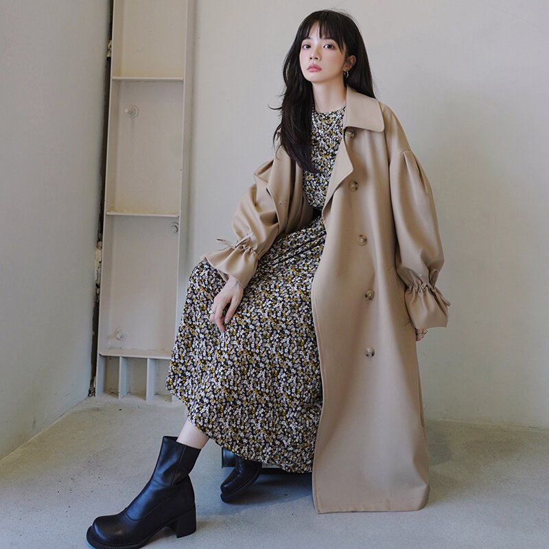 中长款过膝风衣外套女春秋2025新款韩系甜美温柔气质百搭大衣流行,女装风衣,浙宝100