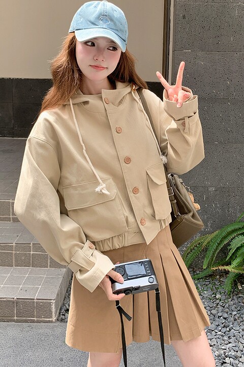 【新款】卡其色可盐可甜显瘦短款外套B100-8667-p145-k198,女装风衣,浙宝100
