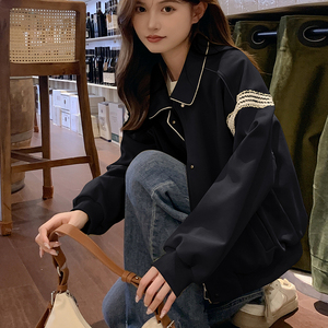 现货主推，蕾丝花边拼接秋冬短款外套两个色-B100-5105p-125-k178图片