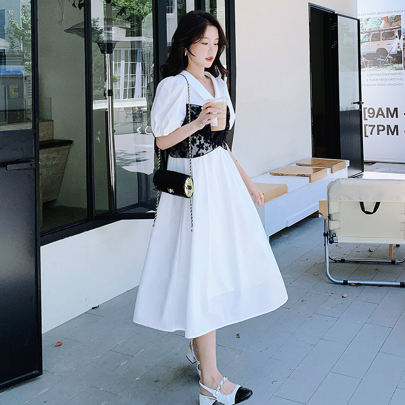 松弛感蝴蝶结绑带白色V领连衣裙女夏2025温柔风独特绝美连身长裙,女装连衣裙,浙宝100