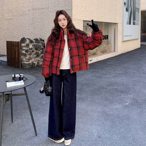 [新款】巨好看红色格子短款90羽绒服女款外套B100-8679-p255-k368图片