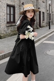 法式克莱因蓝泡泡袖连衣裙女夏2025新款休闲宽松高级感少女娃娃裙，女装连衣裙，浙宝100