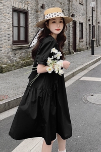 法式克莱因蓝泡泡袖连衣裙女夏2025新款休闲宽松高级感少女娃娃裙图片