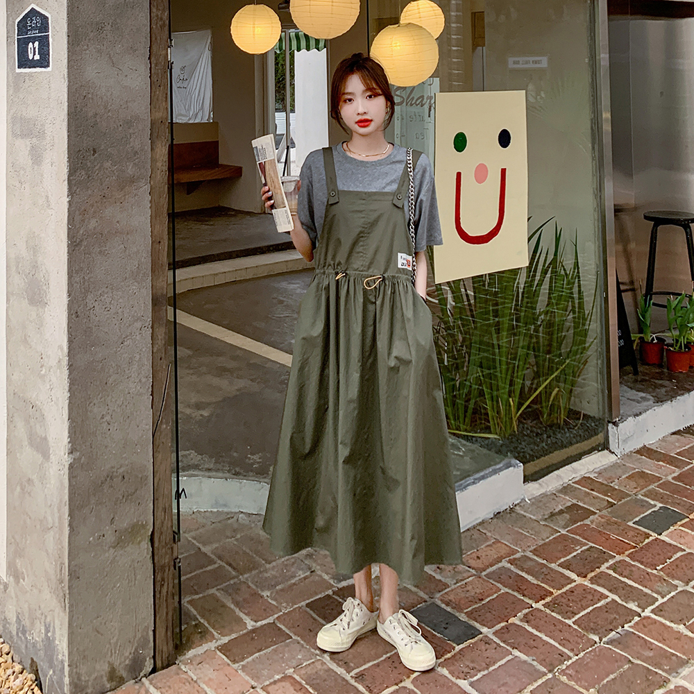 网红爆款宽松背带连衣裙女2024夏季新款初恋系温柔桔梗裙休闲长裙，女装连衣裙，浙宝100