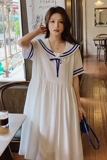 白色学院风海军领连衣裙，上了就能卖077-2256-P80无差价K138，女装连衣裙，浙宝100